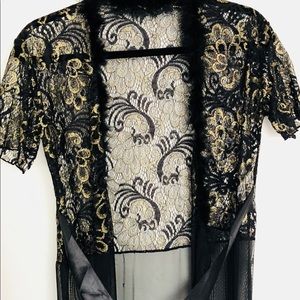 Long  Black chiffon robe with tie